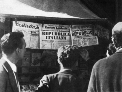 1946 , june , Milano ,  ITALY : The Proclamation of ITALIAN REPUBLIC . Italy became a republic after a referendum held on 2 June 1946, a day celebrate