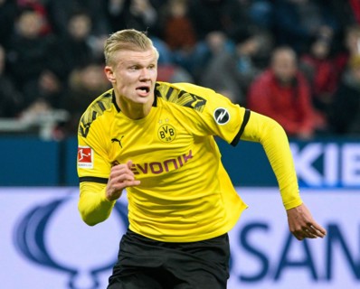 BayArena Leverkusen Germany, 8.2.2020, Football: German  Bundesliga Season 2019/20 matchday 21, Bayer 04 Leverkusen (B04) vs. Borussia Dortmund (BVB): Erling Haaland (BVB)                     DFL REGU...