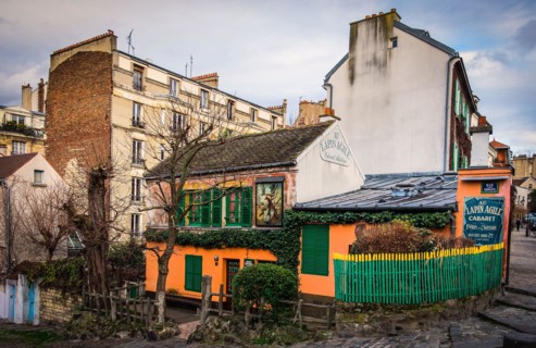 Paris, France, Feb 2020, view of the facade of the cabaret “The Lapin Agile” located in the centre of the Montmartre district