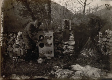 Trento. (Doss di Trento) Protection for pigeons against gas attacks. .