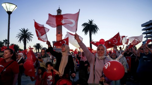 Turkey. 15th July, 2022. People with Turkish flags , some of them with President Erdogan and Ottoman flag attended July 15 Democracy and National Unity Day's events to mark July 15 defeated coup's ann...