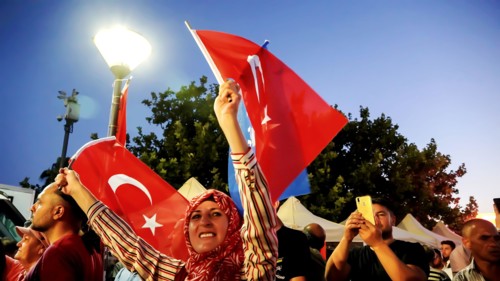Turkey. 15th July, 2022. People with Turkish flags , some of them with President Erdogan and Ottoman flag attended July 15 Democracy and National Unity Day's events to mark July 15 defeated coup's ann...