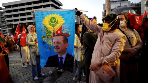 July 15, 2022, Izmir, Turkey, Turkey: People with Turkish flags , some of them with President Erdogan and Ottoman flag attended July 15 Democracy and National Unity Day's events to mark July 15 defeat...