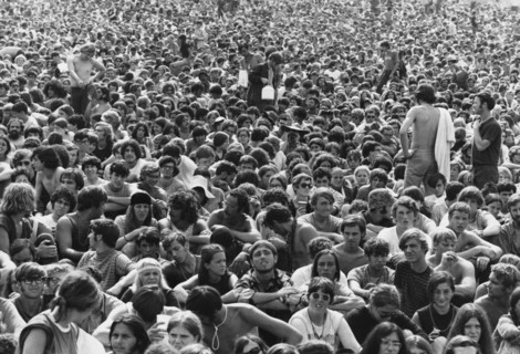 A look at part of the crowd at the Woodstock Music Festival; 1969.