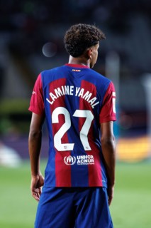 Barcelona, Spain. 29th Sep, 2023. Lamine Yamal in action during the LaLiga EA Sports match between FC Barcelona and Sevilla FC at the Estadi Olimpic L
