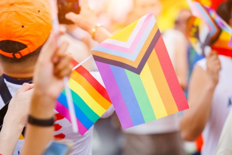 Pride Festival Parade of LGBTQIAN people Celebration of Love in pride month. colorful rainbow sign symbol.