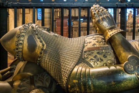 The tomb of Edward Plantagenet, the Black Prince (d. 1376) in Canterbury Cathedral. He was known in his lifetime as Edward of Woodstock (Kent, UK)