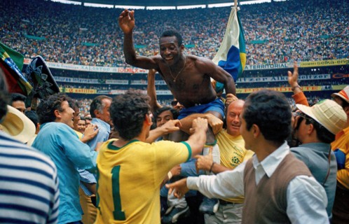 Pelé is carried on the shoulders of teammates after leading the Brazil national football team to victory over Italy national football team in the 1970 FIFA World Cup Final. Brazil won 4–1 to claim the...