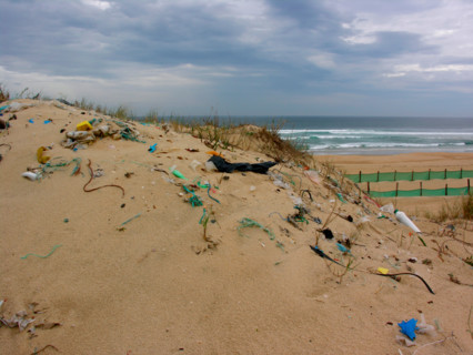 trash rubbish on dunes at the beach of Atlantic Ocean in France