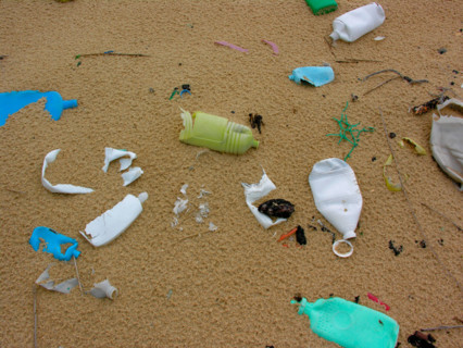 trash rubbish in sand at the beach of Atlantic ocean in France