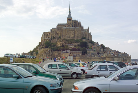 Car park in front of Mont St-Michel mount Normandy France