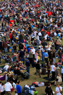 Aerial view of the crowds at the 2008 isle of Wight festival in Newport on the isle of Wight.