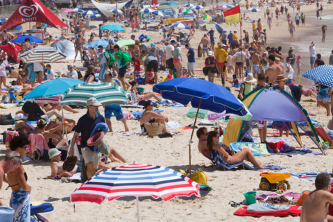 Crowds on Manly Beach, Sydney, Australia.