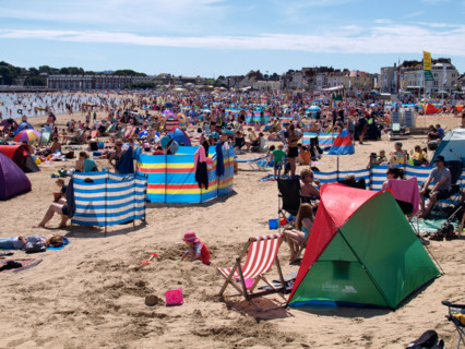 Crowded beach, Weymouth, Dorset, UK, August 2013