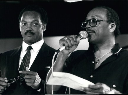 Jul. 07, 1991 - Jesse Jackson At The Montreux Jazz Festival: Reverend Jesse Jackson left and jazz singer Quincy Jones right w