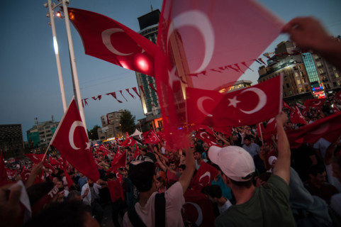 Thousands of Turkish pro government supporters rally to celebrate the failed coup attempt of July 15th 2016 Istanbul Turkey