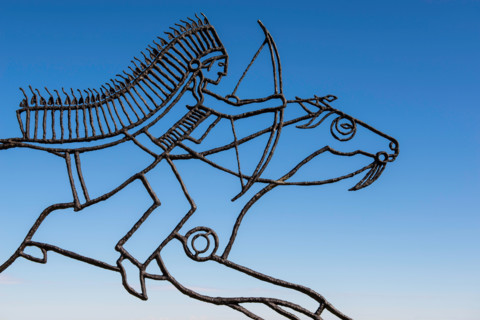 Sculptures of Indian warrior at Little Bighorn Battlefield National Monument, Montana USA
