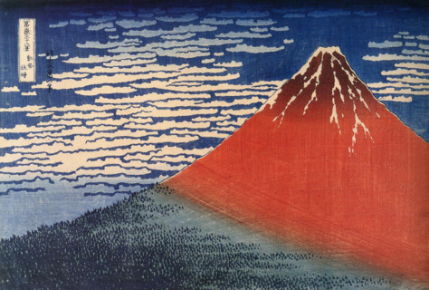 Katsushika Hokusai’s famous woodblock print 'Red Fuji' portrays Mount Fuji against a vibrant red sky. This iconic piece from Hokusai’s 'Thirty-Six Views of Mount Fuji' series captures the grandeur of ...
