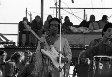 Jimi Hendrix performing his legendary 2 hour performance at Woodstock Music & Arts Festival held on Sam Yasgur's alfalfa field in Sullivan County in Bethal, New York on August 18, 1969. Hendrix insist...