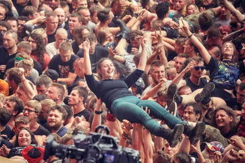 Kostrzyn, Poland - August 05, 2017: People having fun at a concert during the 23rd Woodstock Festival Poland.