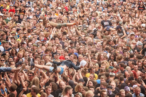 Kostrzyn, Poland - August 05, 2017: People having fun at a concert during the 23rd Woodstock Festival Poland.