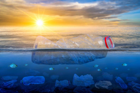 Plastic waste on the beach, sea, concept of nature and environment preservation