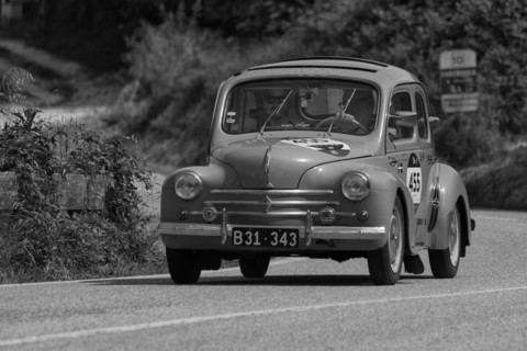 RENAULT 4 CV 1957 old racing car in rally Mille Miglia 2018 the famous italian historical race (1927-1957)