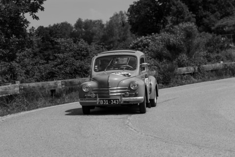 RENAULT 4 CV 1957 old racing car in rally Mille Miglia 2018 the famous italian historical race (1927-1957)