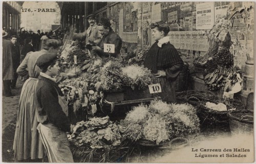PARIS - THE HALLS OF TILE AND VEGETABLE SALADS (RUE BALTARD) Anonyme. Le Carreau des Halles, légumes et salades (rue Baltard), Paris (Ier arr.), 1909. Phototypie. Paris, musée Carnavalet.