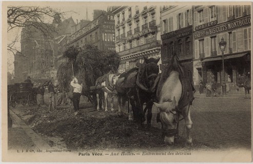 PARIS LIVED - THE HALLS - REMOVAL TRASH (RUE BALARD) L.J. & Compagnie, éditeur Angoulême-Paris. Paris vécu - Aux Halles - Enlèvement des détritus, rue Baltard. Paris (Ier arr.). Phototypie. Paris, mus...