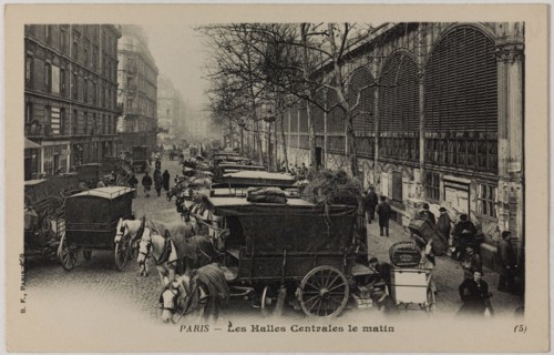 PARIS - THE HALLS CENTRAL THE MORNING (CARS STREET BALTARD) B.F. Paris. Les Halles Centrales le matin. Voitures, rue Baltard. Paris (Ier arr.). Phototypie. Paris. Paris, musée Carnavalet.