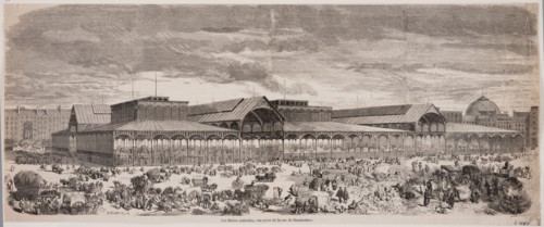 The central market Emile Bourdelin (XIXème siècle). "Les Halles centrales". Paris (Ier arr.).  Paris, musée Carnavalet.