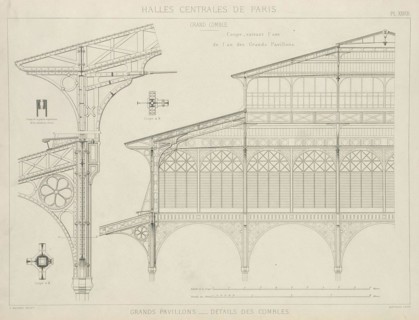 Halles centrales de Paris - grands pavillons - détails des combles - V. Baltard, archte ; Bertrand, gravr.