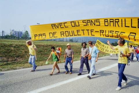 Anti-nuclear protesters march to protest againt nuclear breeder reactor, Creys-Malville, Isere, France