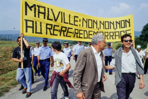 Anti-nuclear protesters march to protest againt nuclear breeder reactor, Creys-Malville, Isere, France