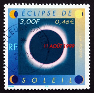 FRANCE - CIRCA 1999: a stamp printed in the France shows Total Solar Eclipse, Aug. 11, 1999, circa 1999