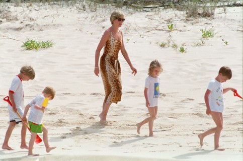 HRH Princess Diana, The Princess of Wales and her children Prince William and Prince Harry, on holiday  on Necker Island, owned by Richard Branson.The Caribbean, British Virgin Islands.  Pictured here...
