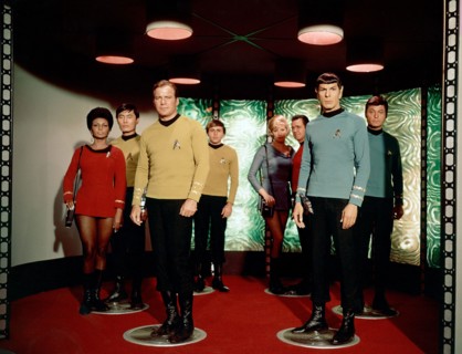 Studio Publicity: "Star Trek" circa 1965 NBC Nichelle Nichols, George Takei, William Shatner, Walter Koenig, Majel Barrett, James Doohan, Leonard Nimoy, DeForest Kelley Credit: PictureLux/The Hollywoo...