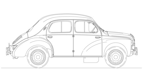 France, year 1947, Renault 4CV vintage car silhouette, outlined, vector illustration