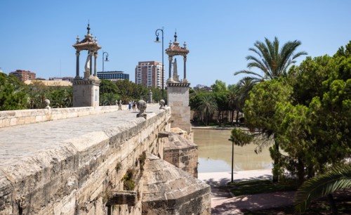 Puente Del Mar bridge in the Turia Gardens - former riverbed - in Valencia, Spain on 25 August 2023