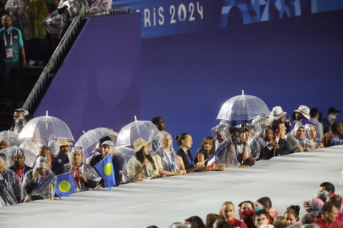 July 26th, 2024 - Paris, France: Athletes at the Trocadero during the Opening Ceremony of the Paris 2024 Olympics (photo by Mickael Chavet)