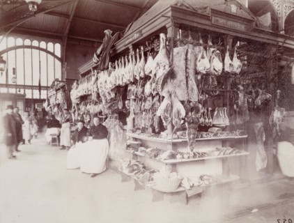 Madame Huvey's butcher's shop, at the Halles market, Baltard pavilion, 1st arrondissement, Paris, Atget, Eugène (Jean Eugène Auguste Atget), Photographer, In 1898, Photography, Graphic arts, Photograp...