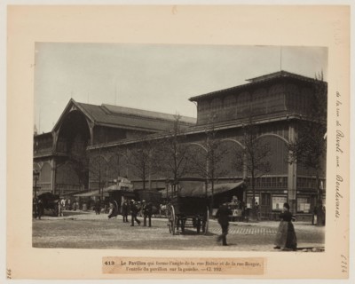 Blancard, Hippolyte (1843 - D.1924), entrance to a pavilion of the Halles, corner of rue Baltar and rue Berger, 1st arrondissement, Paris (dummy title), 1890. Platinum draw. Carnavalet museum, history...