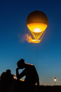 The Olympic cauldron rises every evening after sunset in a giant balloon over the Jardins des Tuileries. Paris, France, July 28, 2024