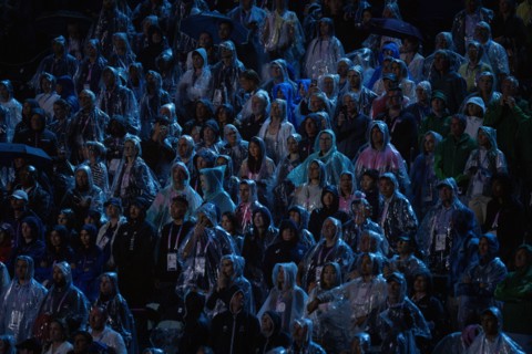 A crowd watches the opening ceremony of the 2024 Olympic Games on Friday, July 26, 2024,in Paris, France.