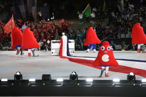 Quentin Lepoutre, better known as DJ Myd performing, along with The Phryges (official mascots) at the opening ceremony of the 2024 Paralympic games on the 28th August 2024 in the Place De La Concorde,...