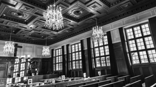 Courtroom 600 in the Nuremberg Palace of Justice (Justizpalast) - venue of the 1946 Nuremberg War Trials.