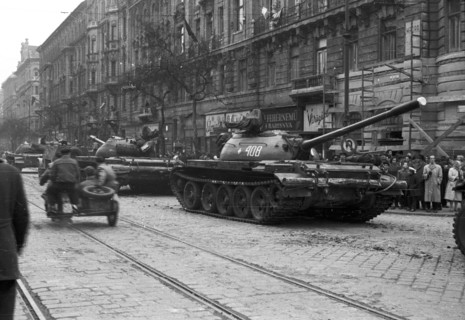 Red Army T-54 tanks in Budapest, 1956.