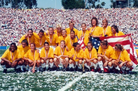 Team USA celebrates its second World Cup Finals win in the 1999 Women's FIFA World Cup.