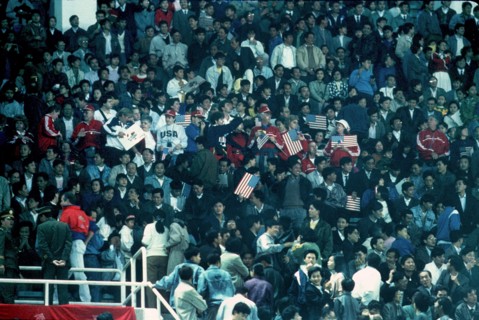 Crowds look on during the 1991 FIFA Women's World Cup in China. This was the first Women's World Cup.